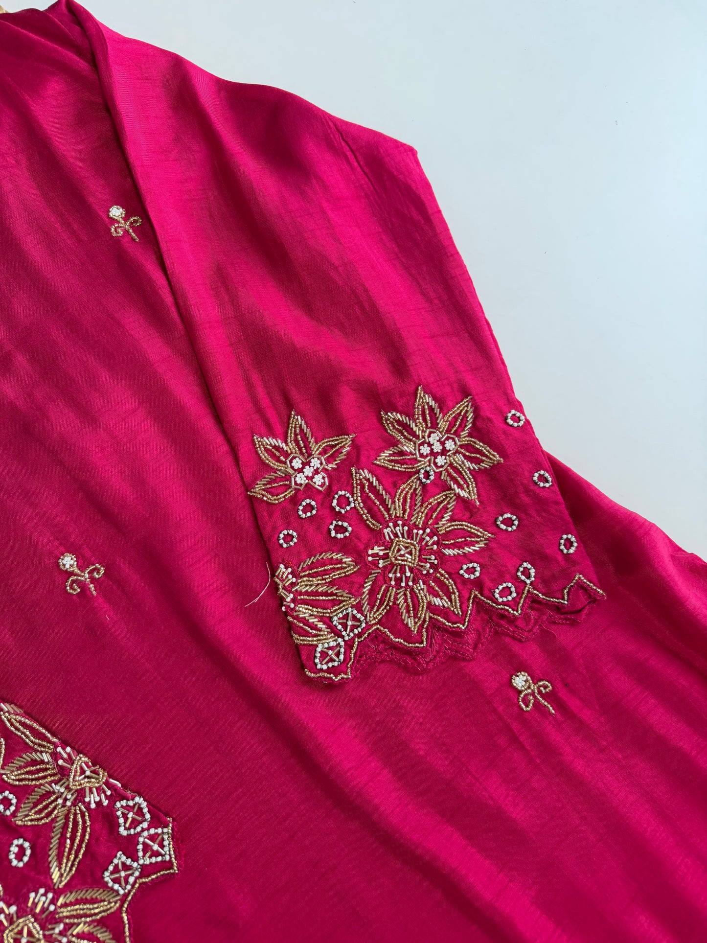 K344 - Russian silk handwork straight Kurti with pants and dupatta