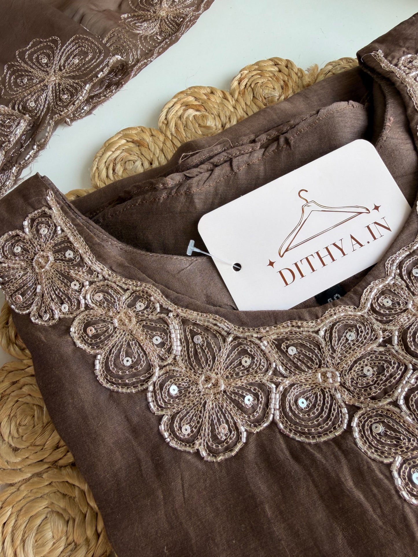 K304 - Mul chanderi zari work Aline Kurti with pants and dupatta