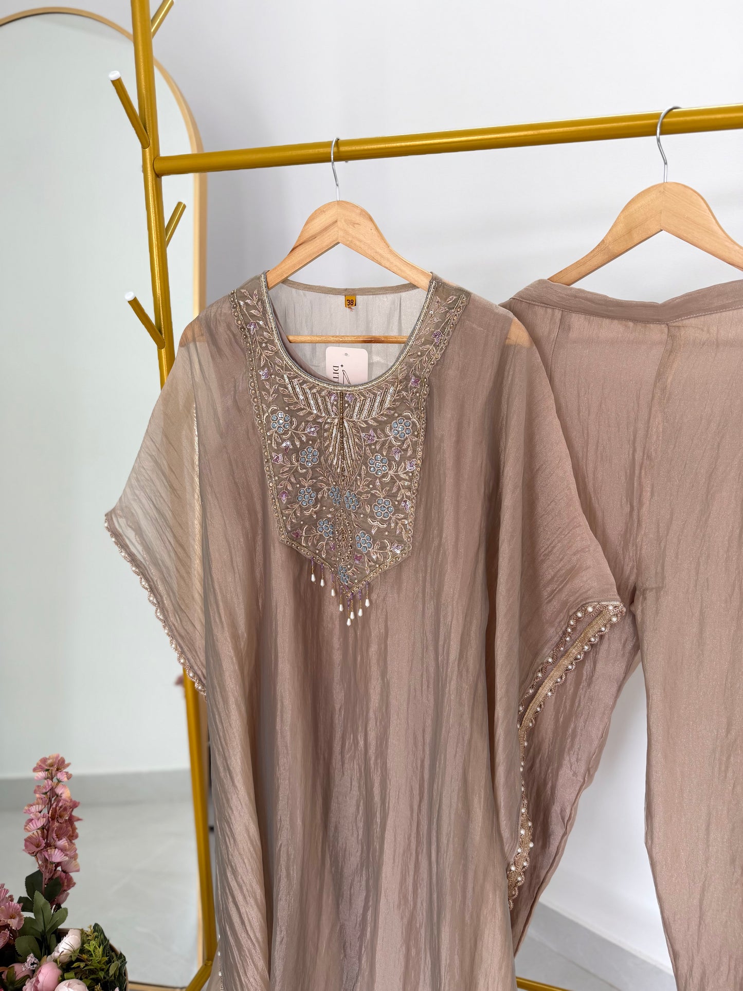 K615 - Tissue silk handwork kaftan with pants