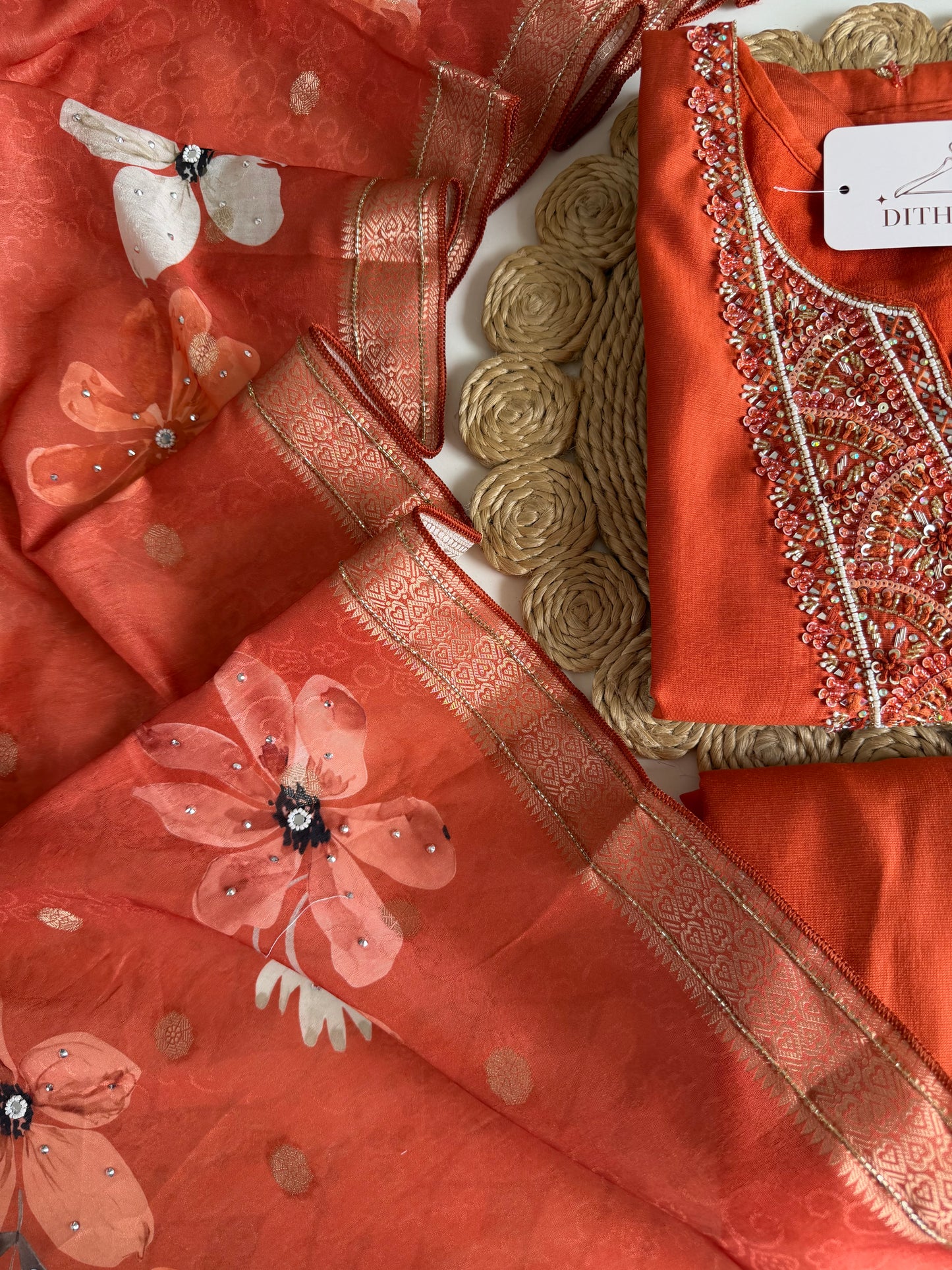 K060 - Roman silk handwork straight Kurti with pants and dupatta