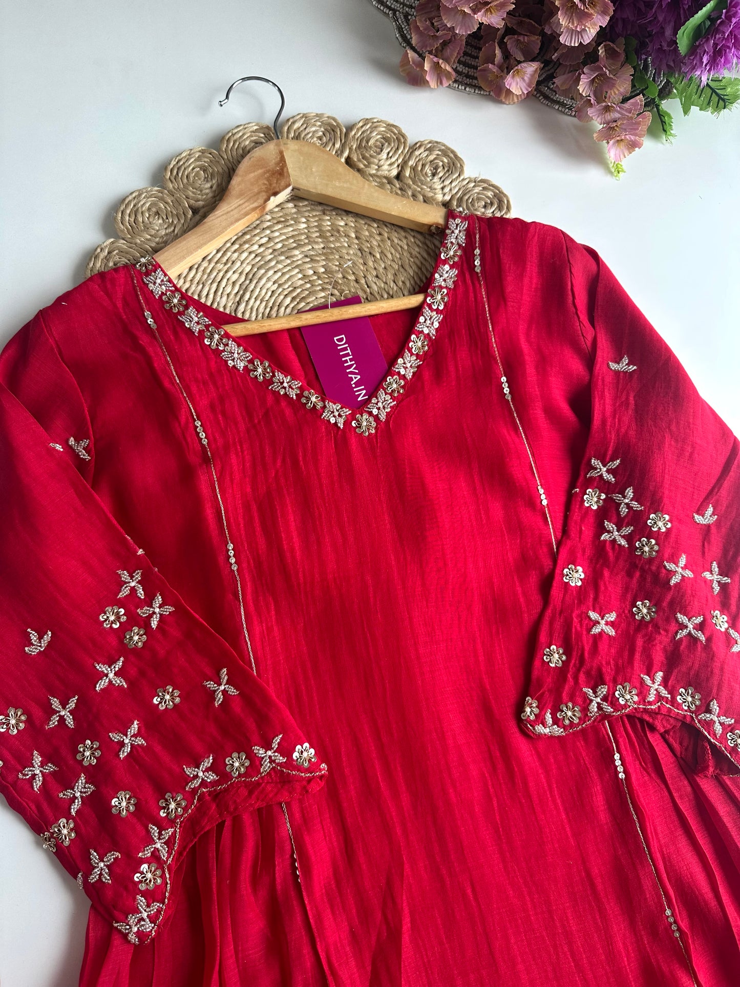 K309 - Mul Chanderi handwork Anarkali with pants and dupatta in 3 colours