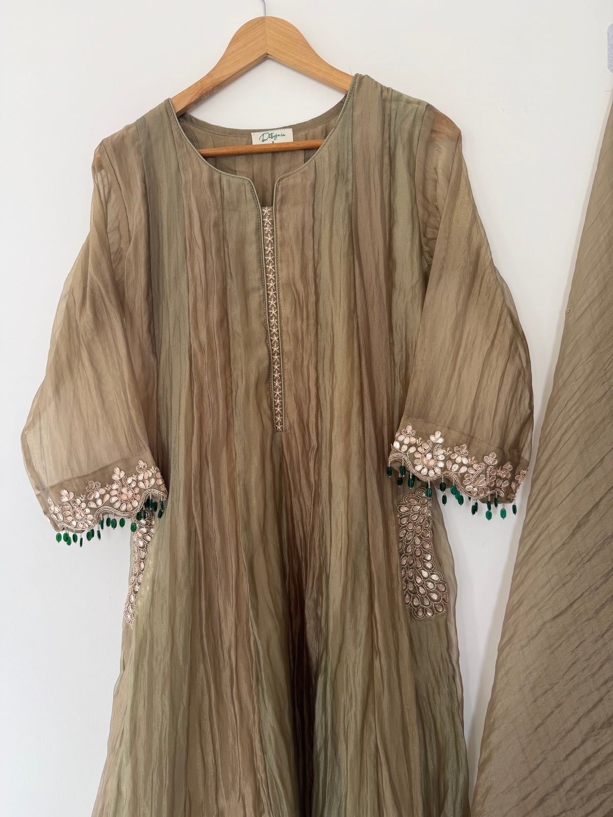 K723 - Crush tissue handwork Anarkali with pants and dupatta