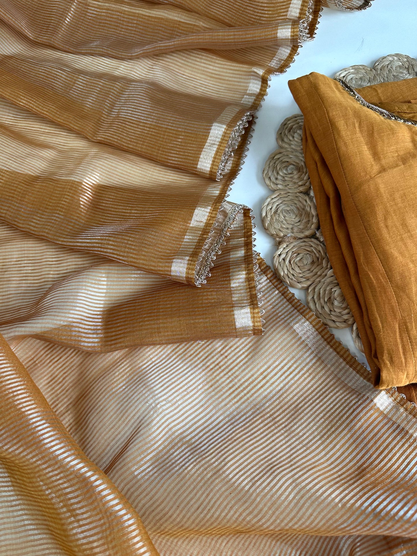 K035 - Mul Chanderi Handwork Aline Kurti with pants and dupatta in 2 colours