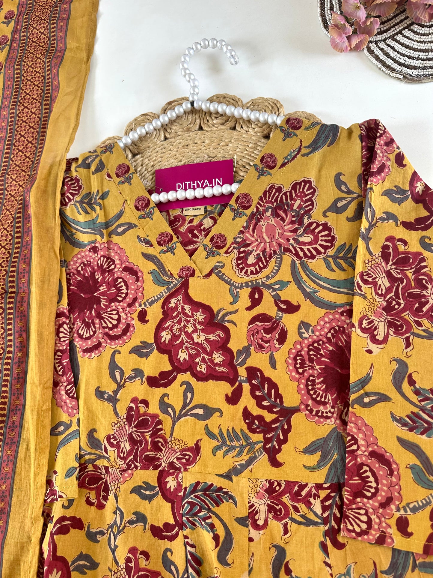 K674 - Mul cotton floral printed Anarkali with pants and dupatta