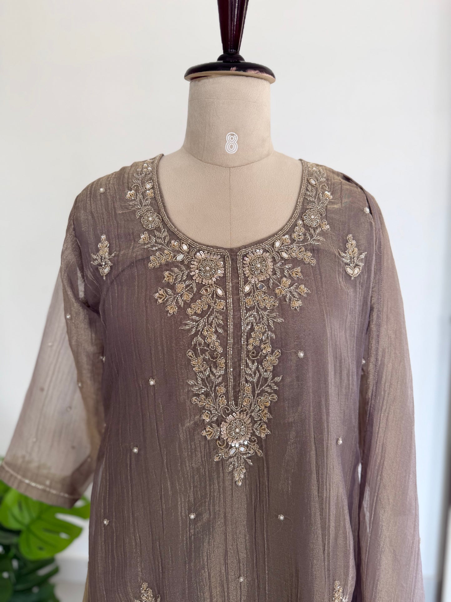 K712 - Glass crush tissue handwork Anarkali with pants and dupatta in 2 colours