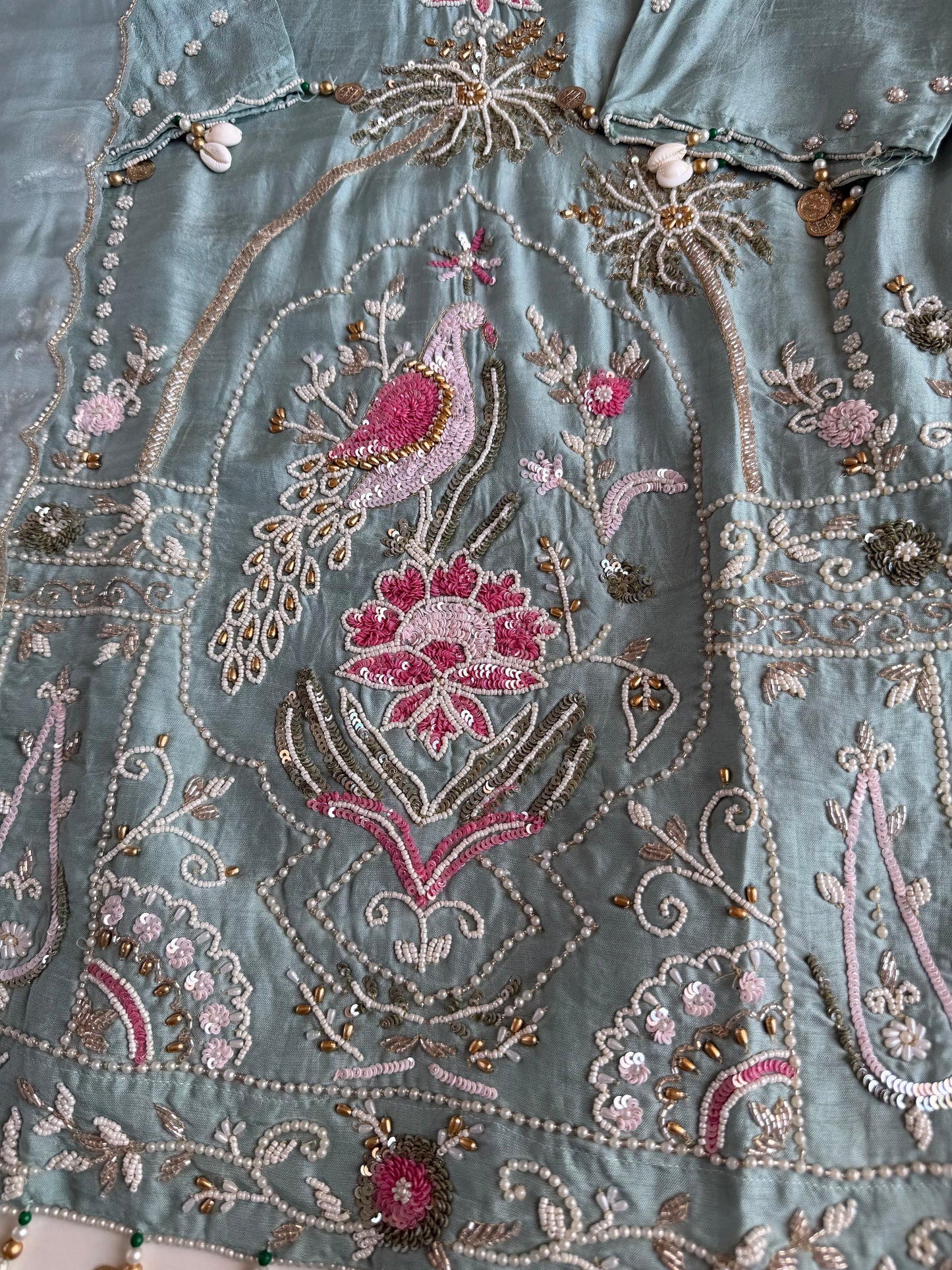 K333 - Russian silk handwork short Kurti with divider pants and dupatta