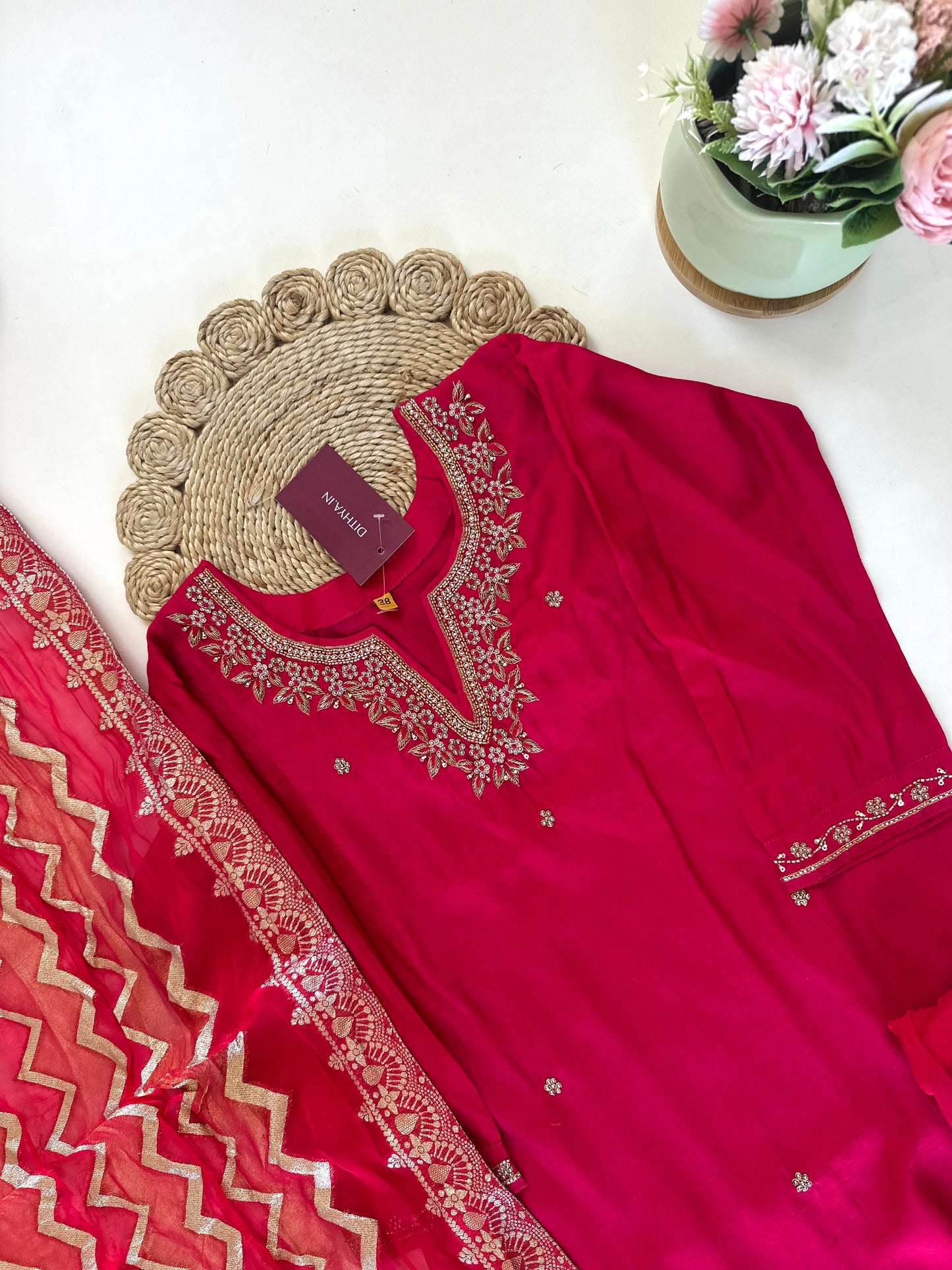 K035 - Russian silk kurti with pants and dupatta