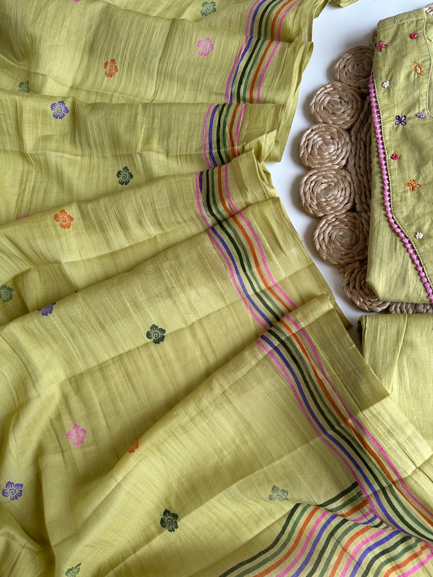 K270 - Mul cotton embroidered straight Kurti with pants and dupatta