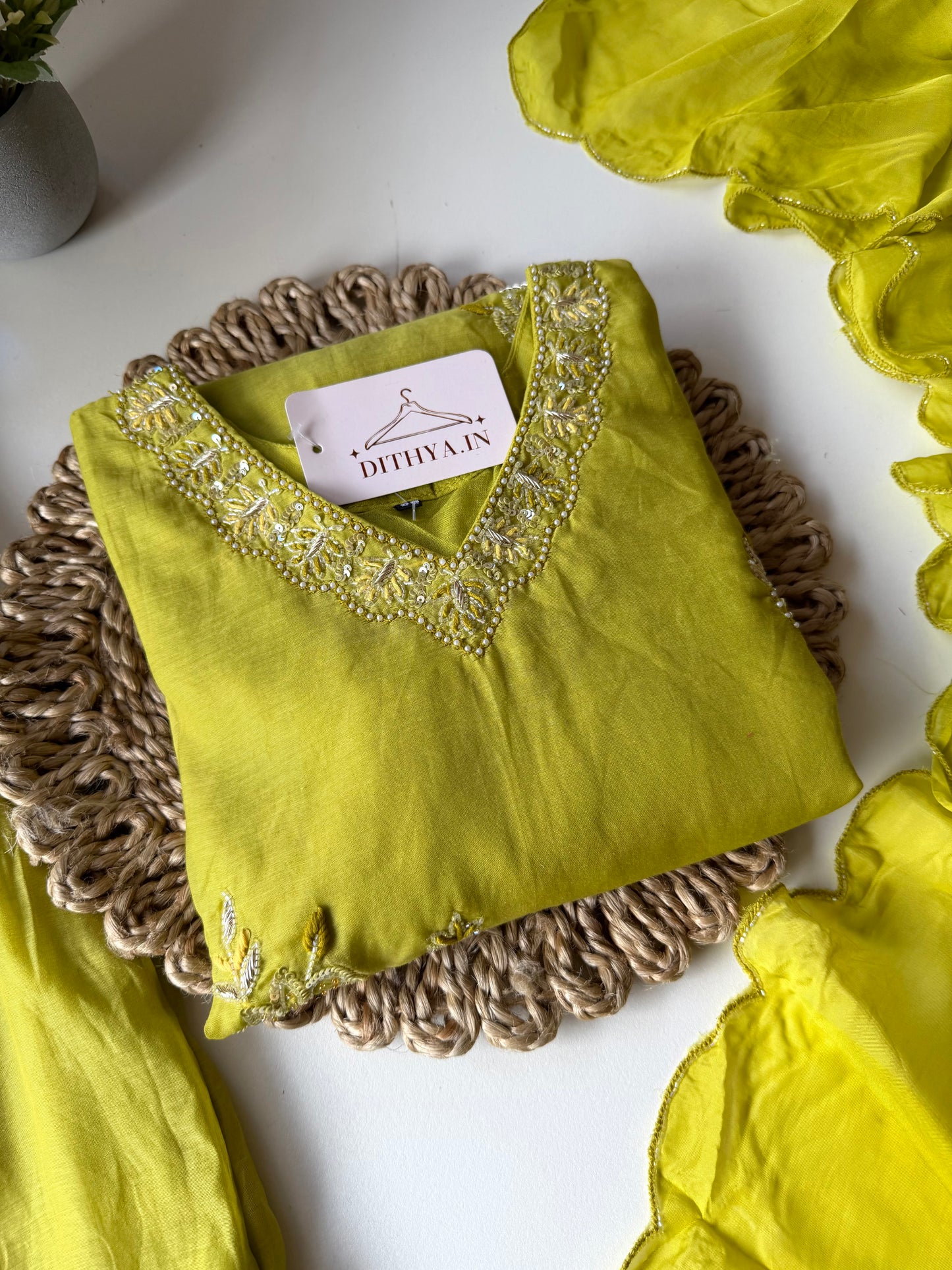 K317 - Mul chanderi handwork peplum Kurti with palazzo and dupatta