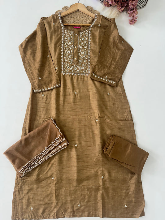 D225 - Dola silk straight kurti with pants and dupatta