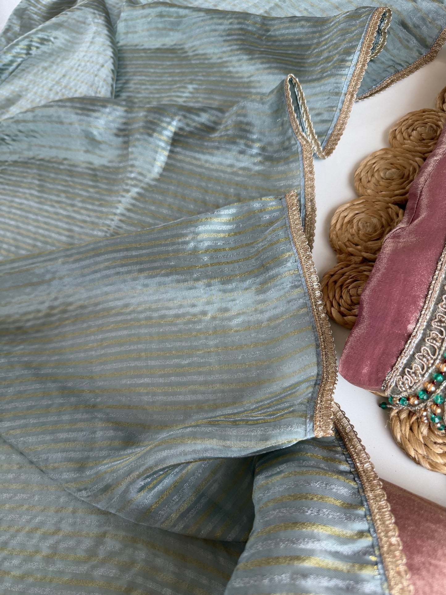 K470 - Tissue silk handwork Anarkali with pants and dupatta