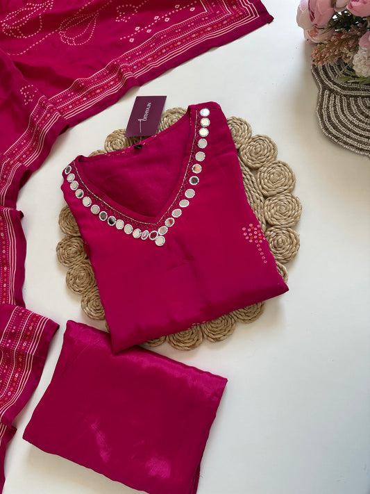 K251 - Crepe silk floral short kurti with pants and dupatta.