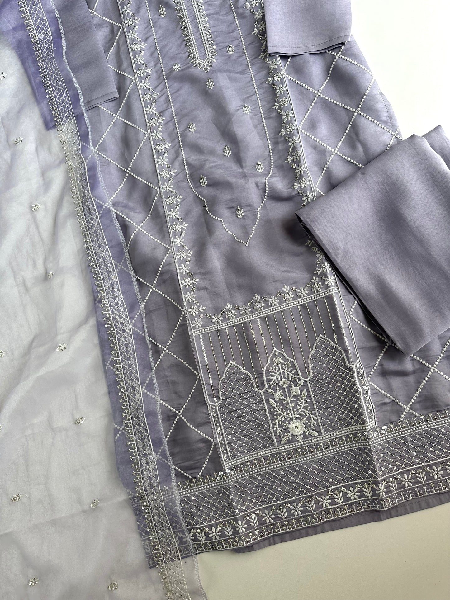 K166 - Roman silk embroidered straight Kurti with pants and dupatta