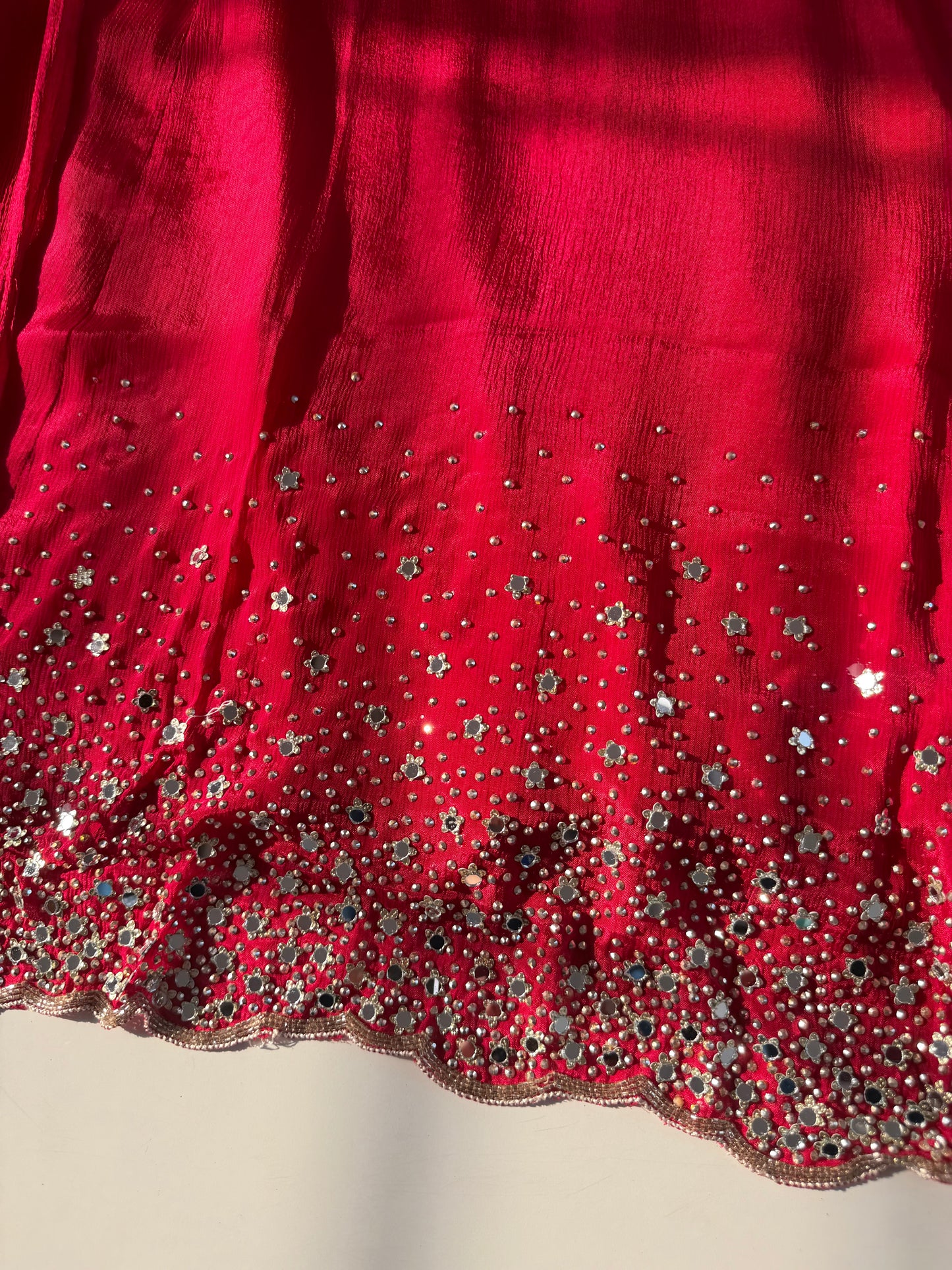 K491 - Pure Chinnon handwork aline Kurti with pants and dupatta