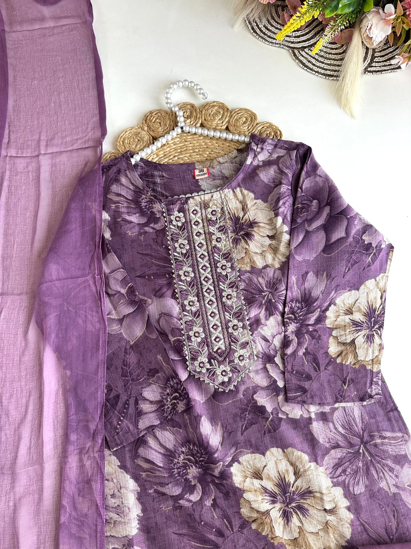 K481 - Roman silk straight Kurti with pant and dupatta