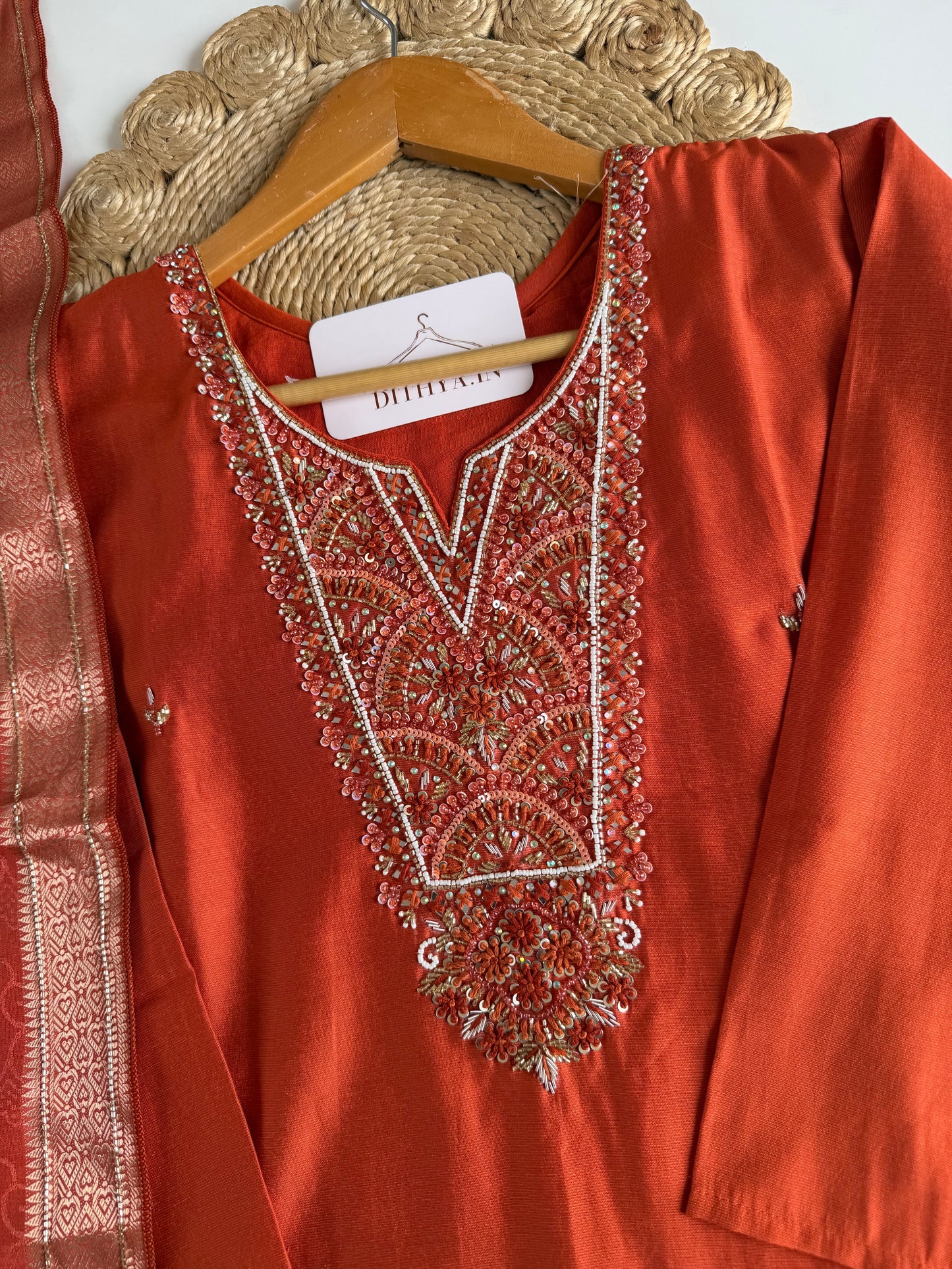 K060 - Roman silk handwork straight Kurti with pants and dupatta