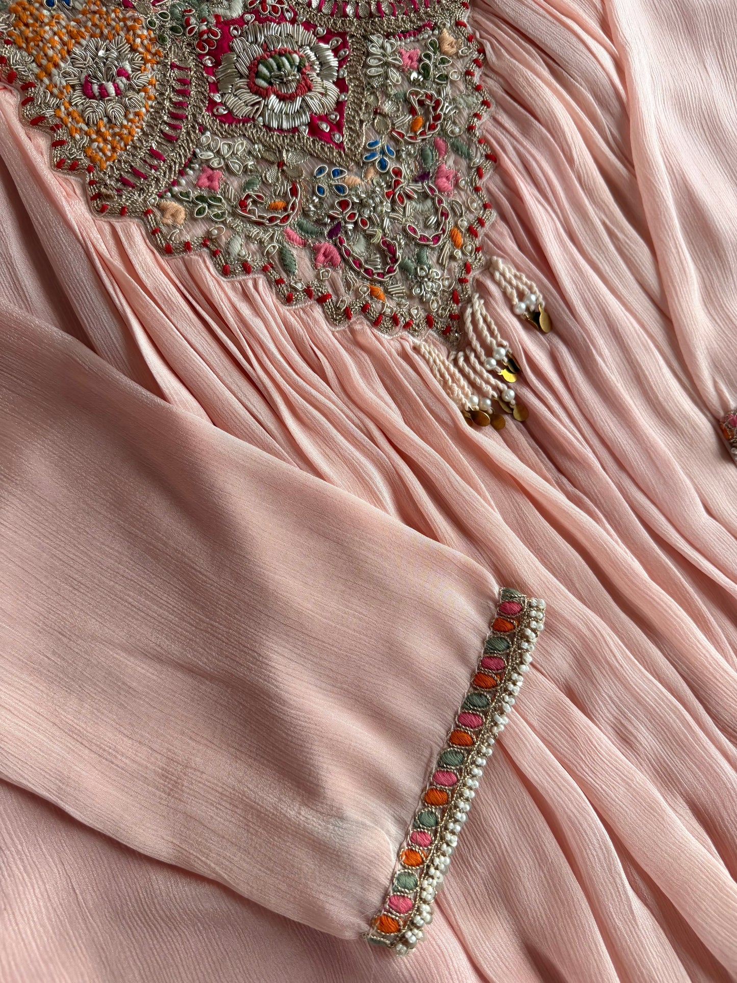 K547 - Chinnon handwork Peplum Kurti with divider pants