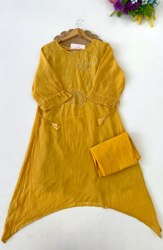 K256 - Mul cotton handwork aline Kurti with pants