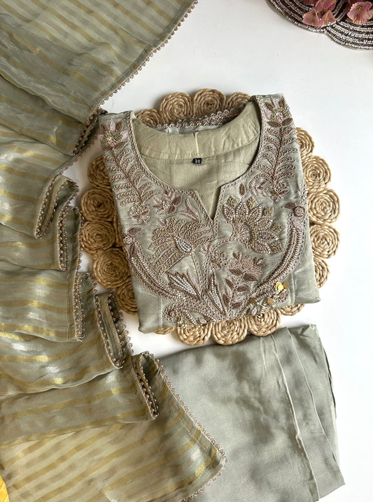 K129 - Titan silk zardosi Anarkali with pants and dupatta