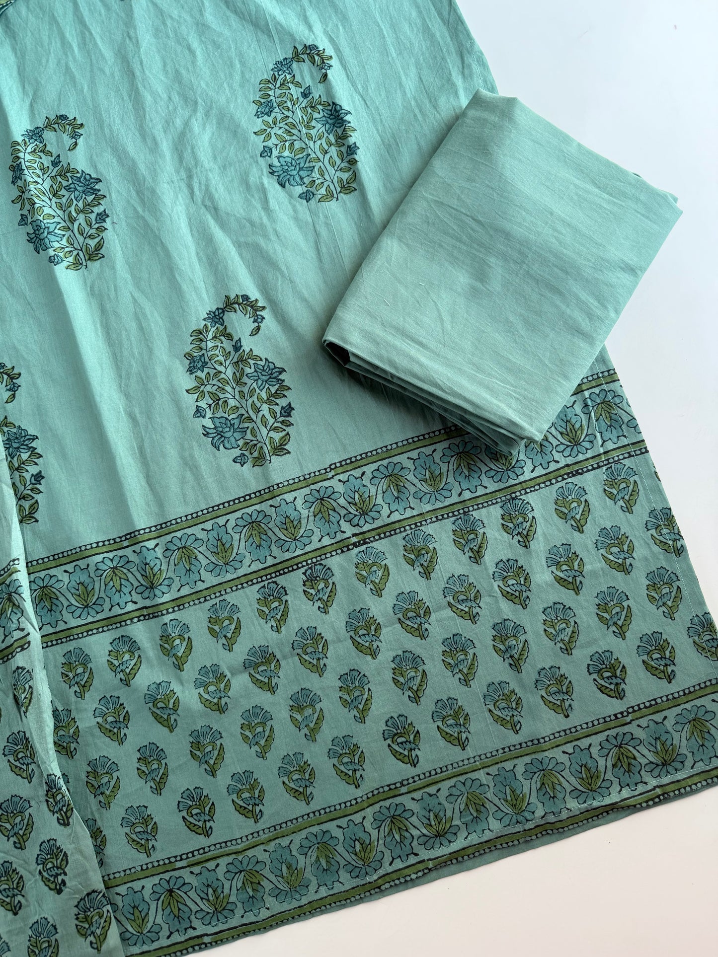 K712 - Mul cotton embroidered straight Kurti with pants and dupatta