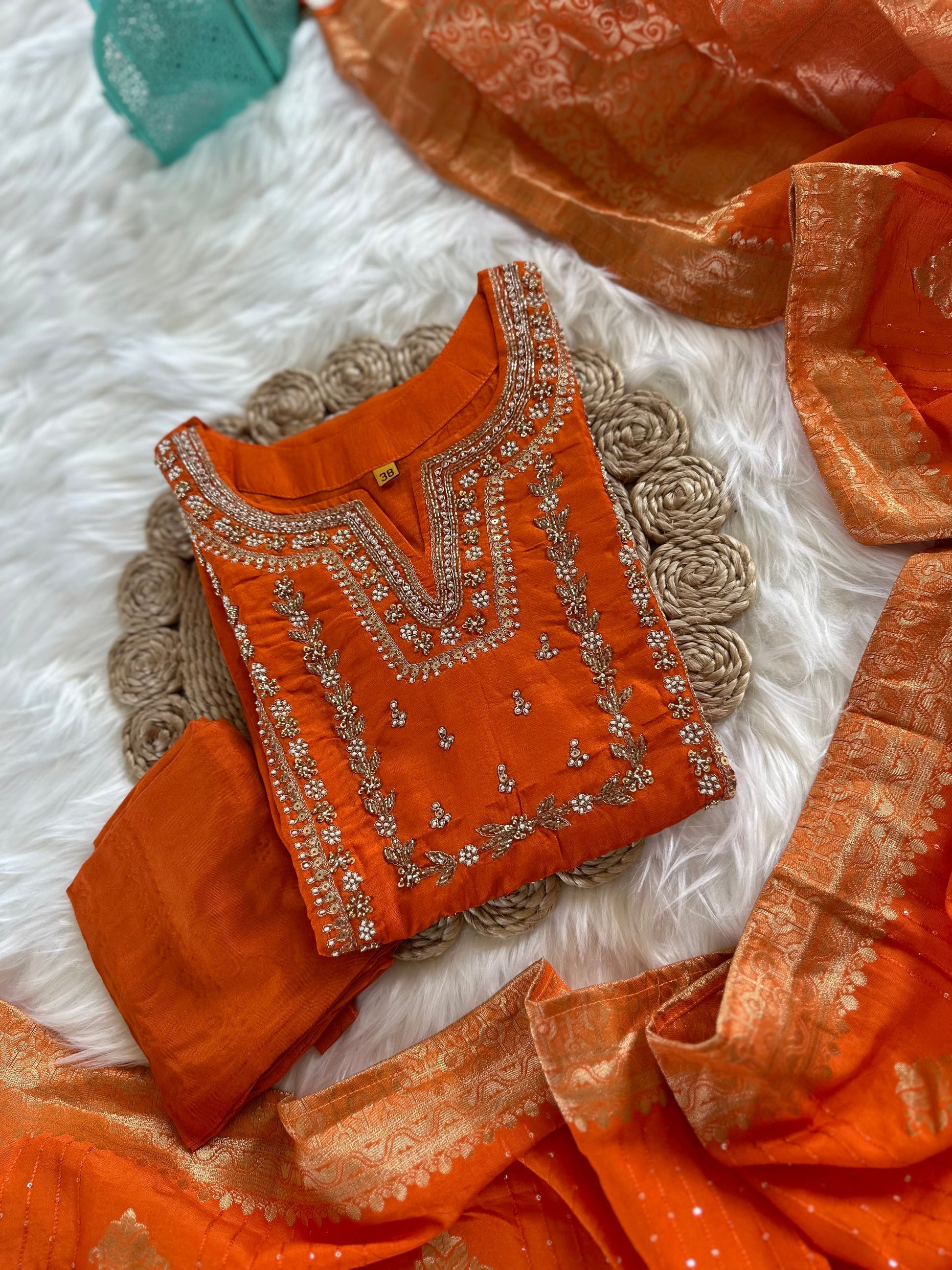 K119 - Russian silk kurti with pants and dupatta - Dithya.in