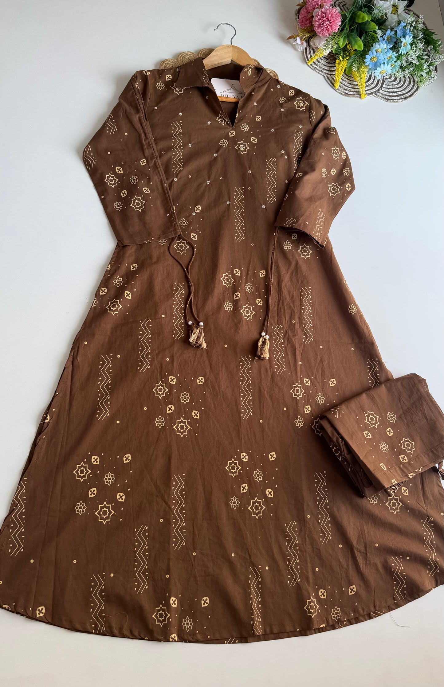 K687 - Mul cotton printed Aline Kurti with pants