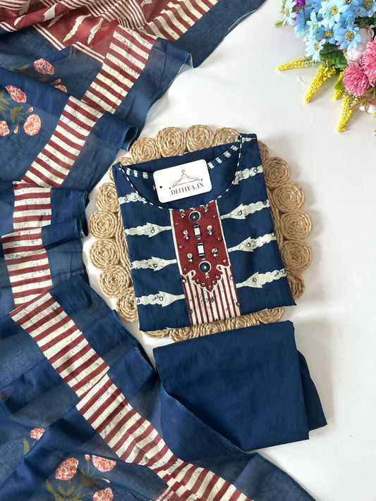 K694 - Mul cotton printed straight Kurti with pants and dupatta