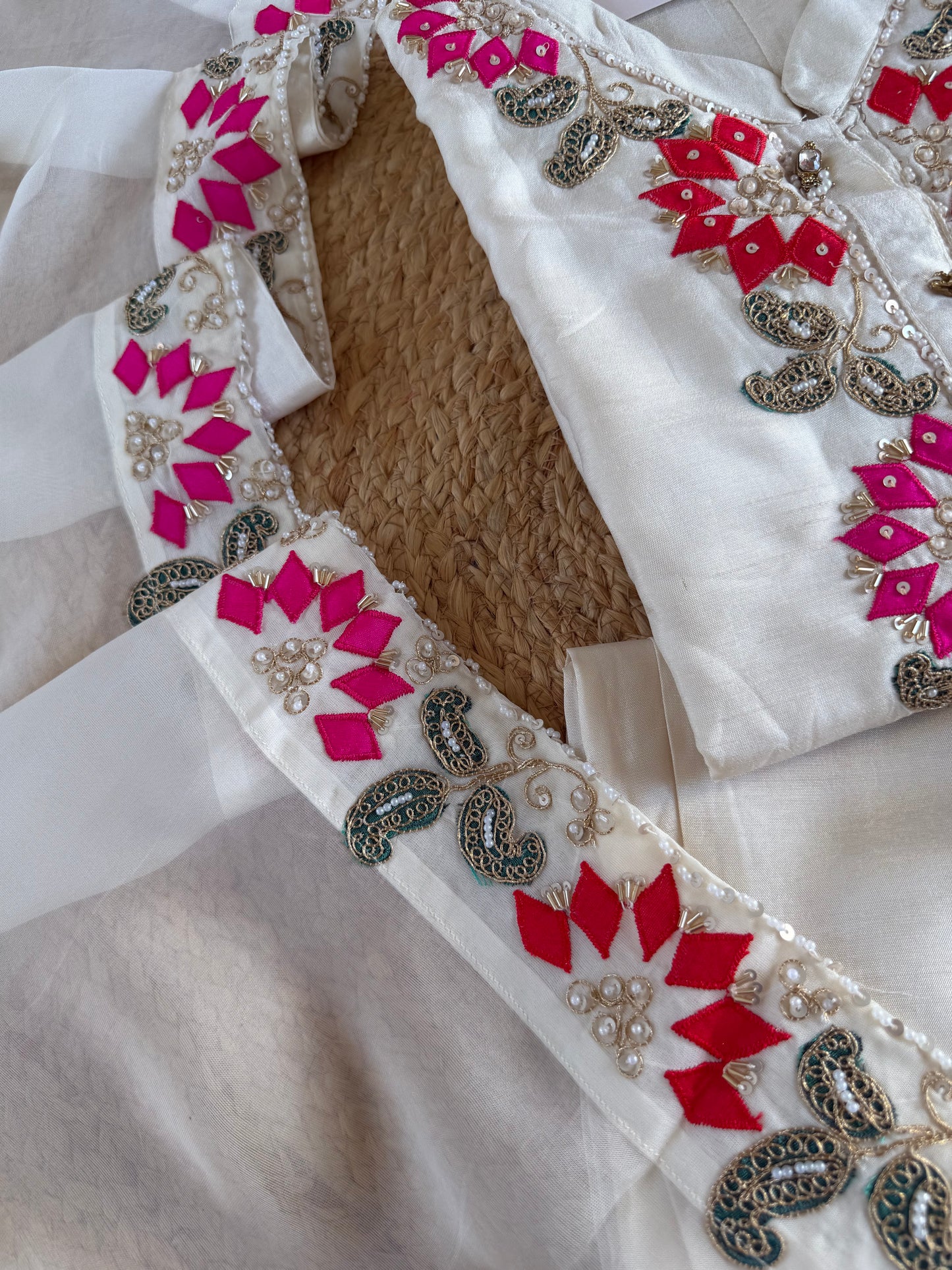 K187 - Russian silk handwork straight Kurti with pants and dupatta