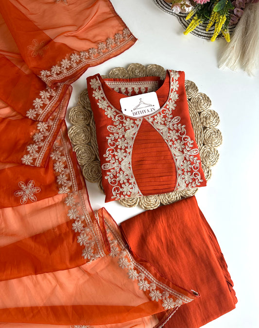 K494 - Roman silk embroidered straight Kurti with pants and dupatta