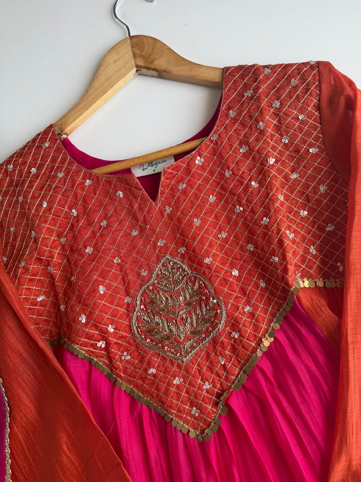K603 - Mul chanderi handwork Anarkali with pants and dupatta in 2 colours