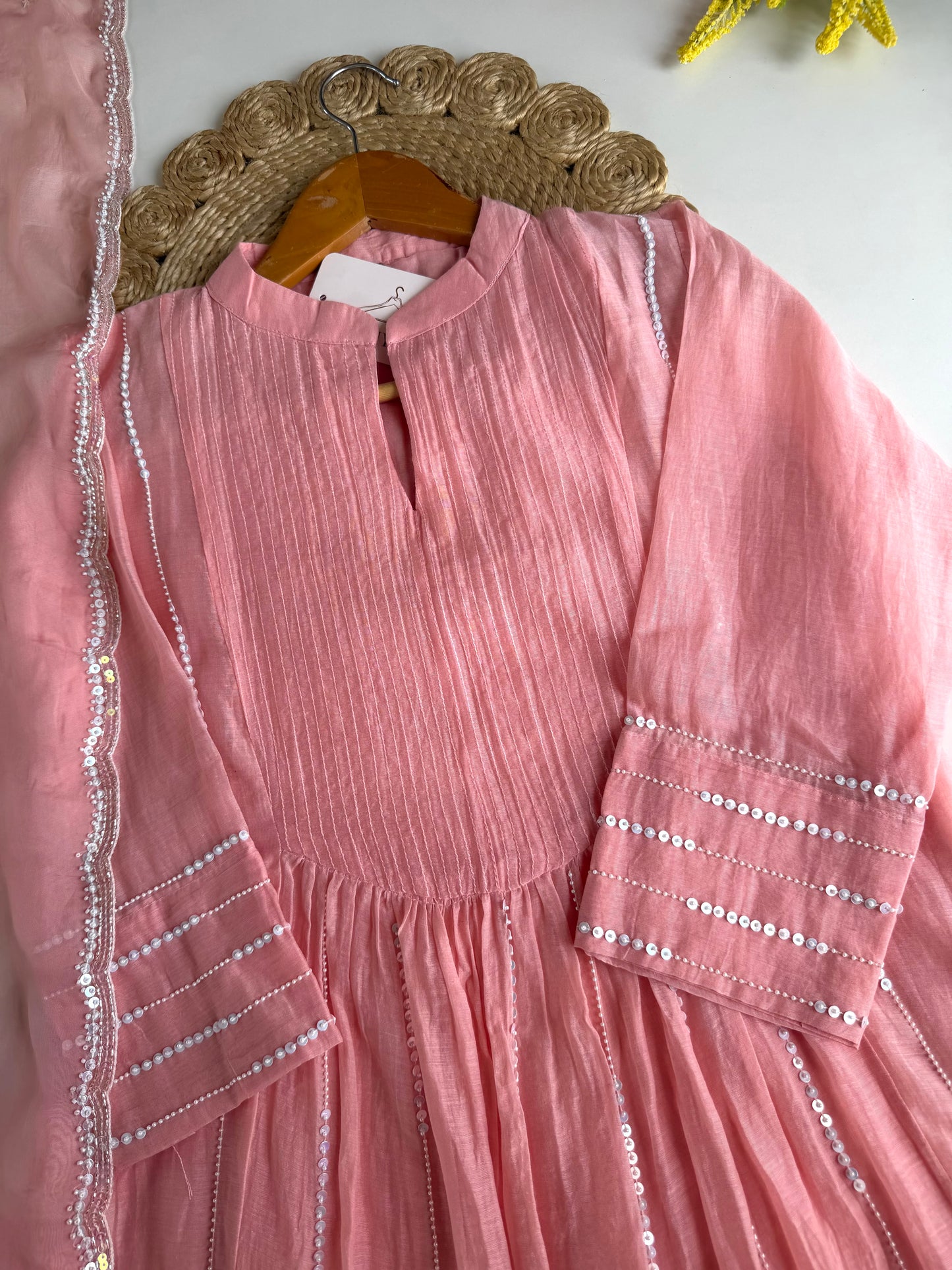 K651 - Mul chanderi handwork Anarkali with pants and dupatta