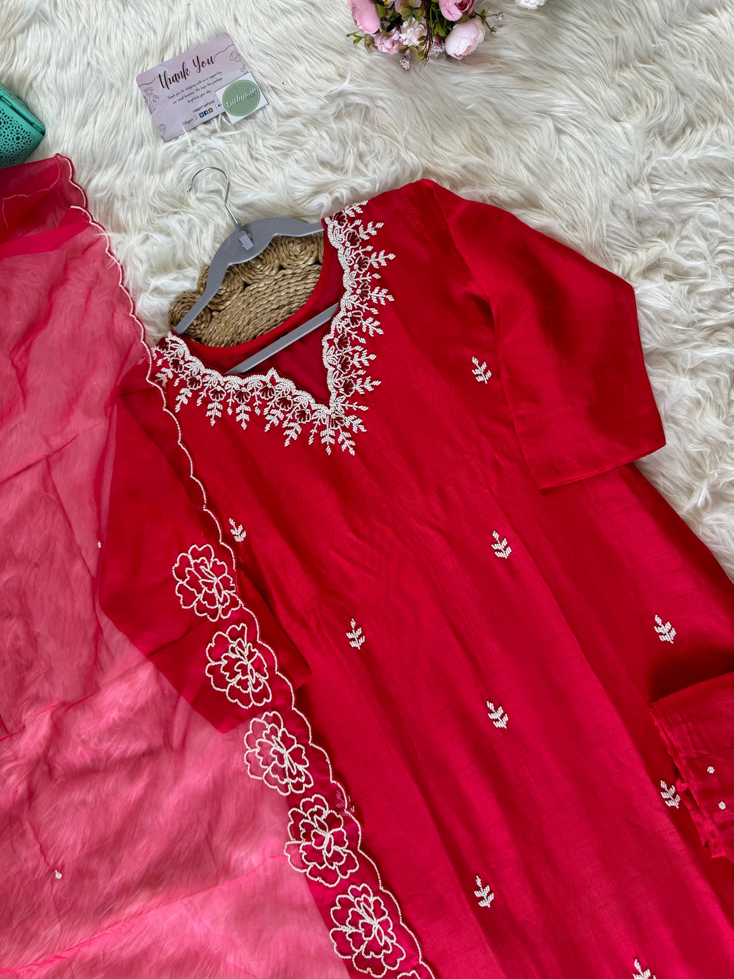 K183 - Dola silk kurti with pants and dupatta