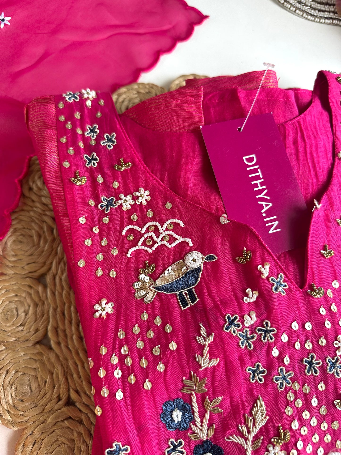 K128 - Mul Chanderi Handwork Anarkali with pants and dupatta