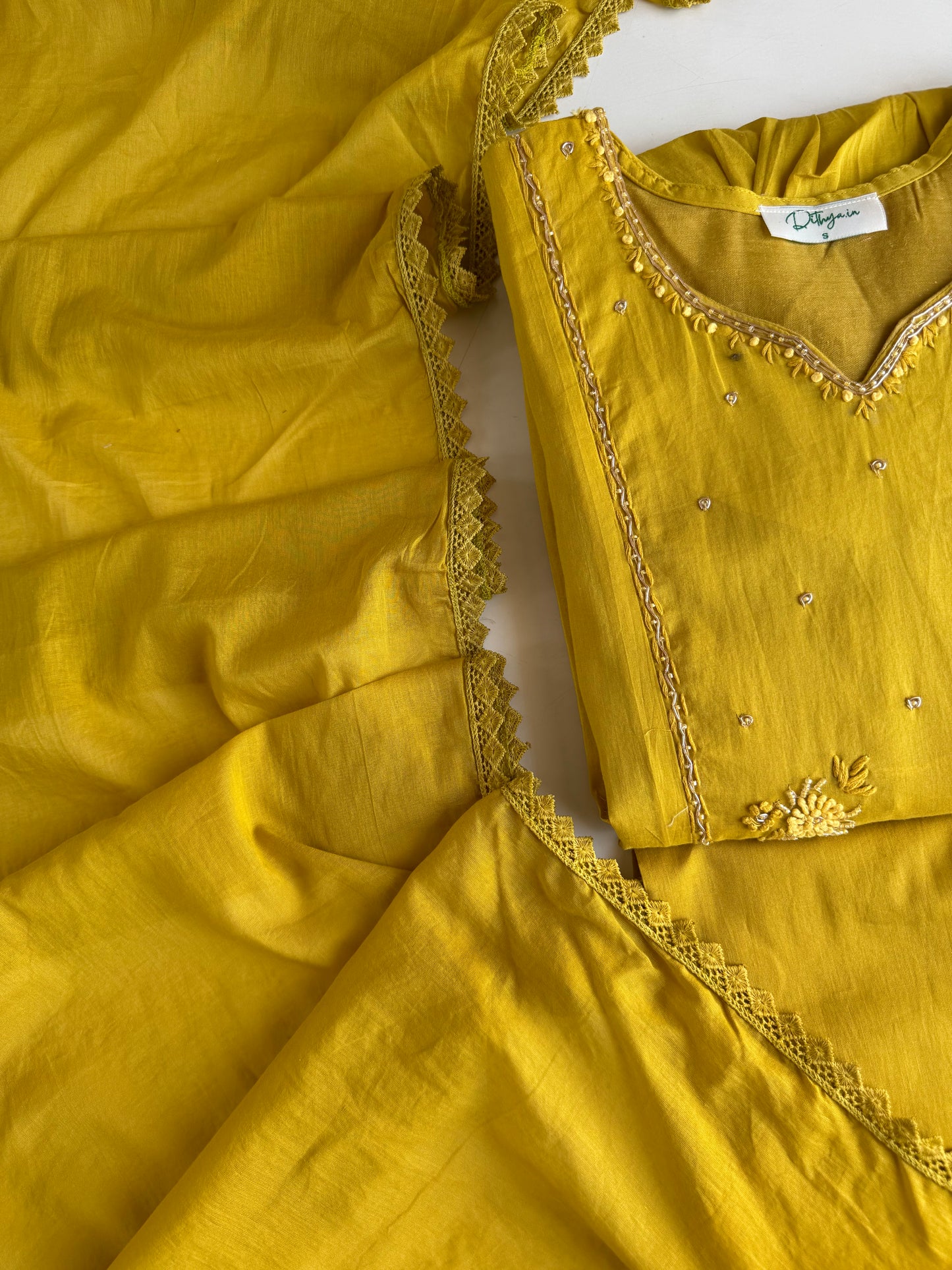 K608 - Mul cotton embroidered Anarkali with pants and dupatta