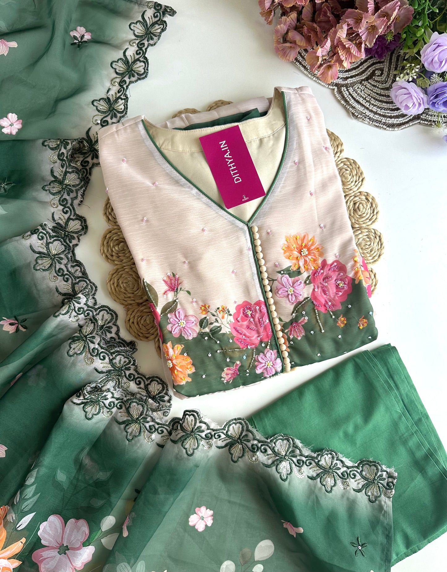 K288 - Georgette Floral Anarkali with pants and dupatta