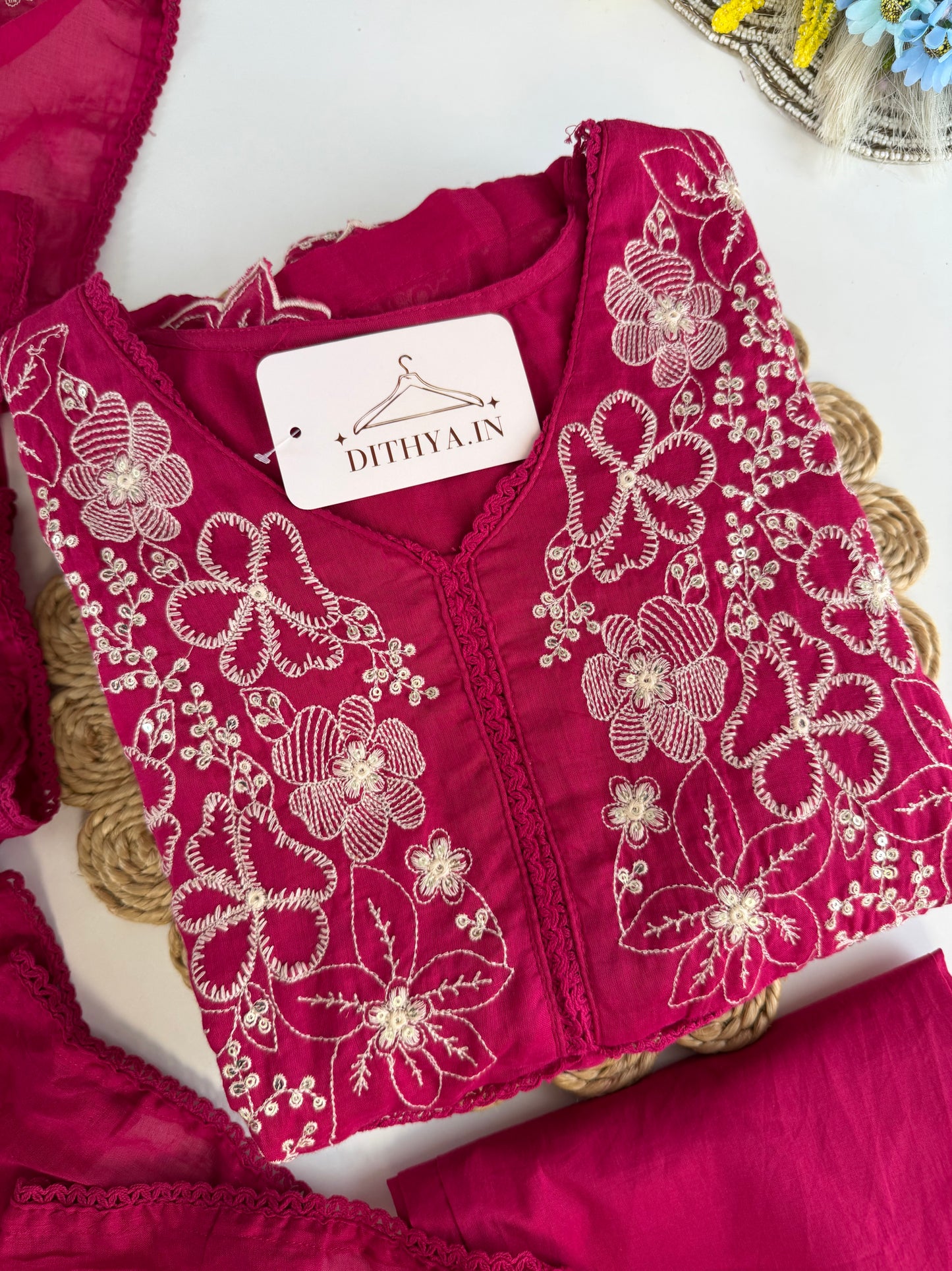 K613 - Mul cotton embroidered Anarkali with pants and dupatta