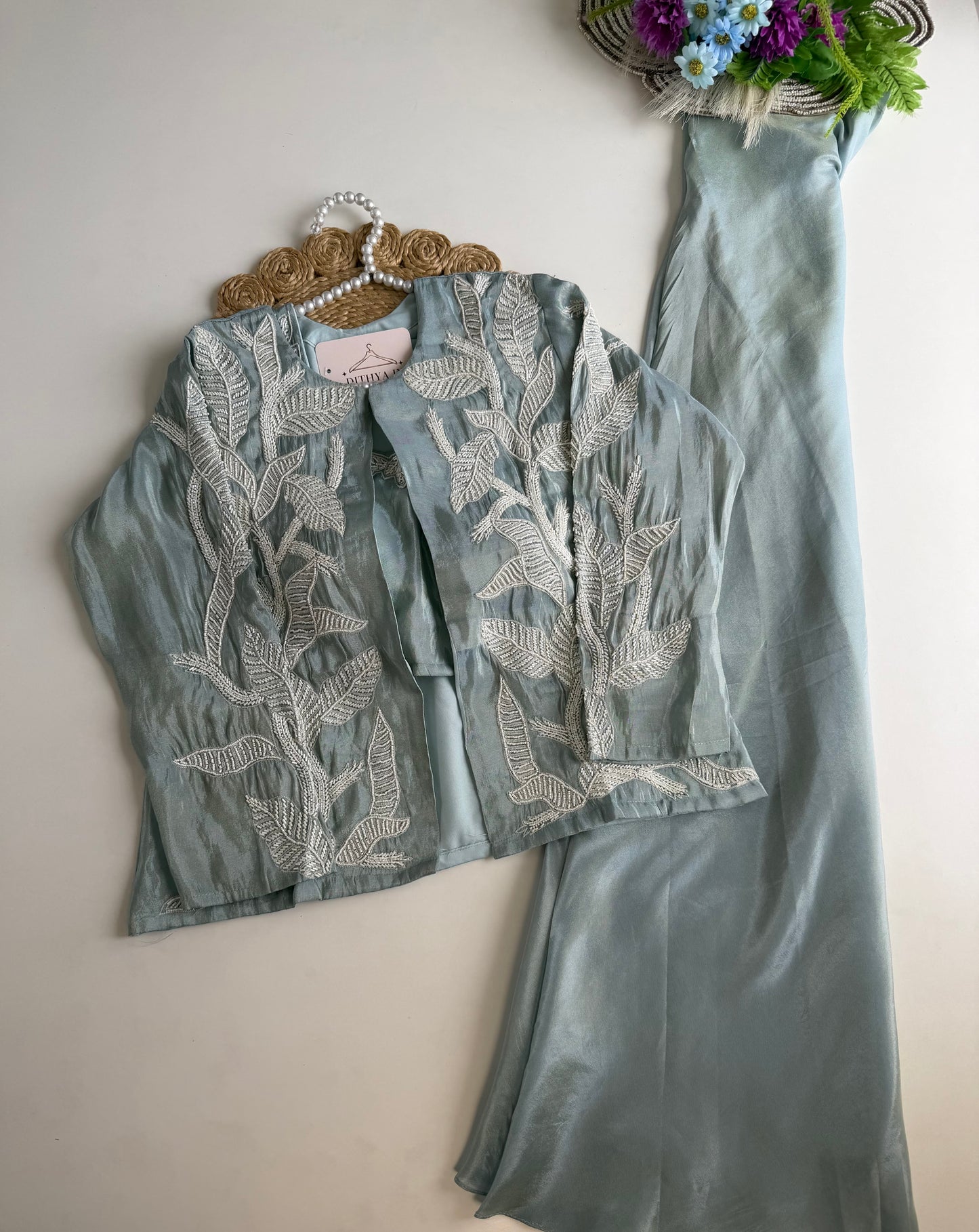 K249 - Tissue silk handwork jacket with inner and divider pants