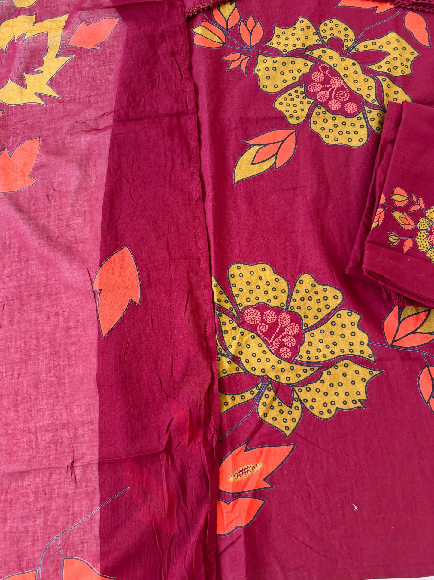 K626 - Mul cotton embroidered straight Kurti with pants and dupatta