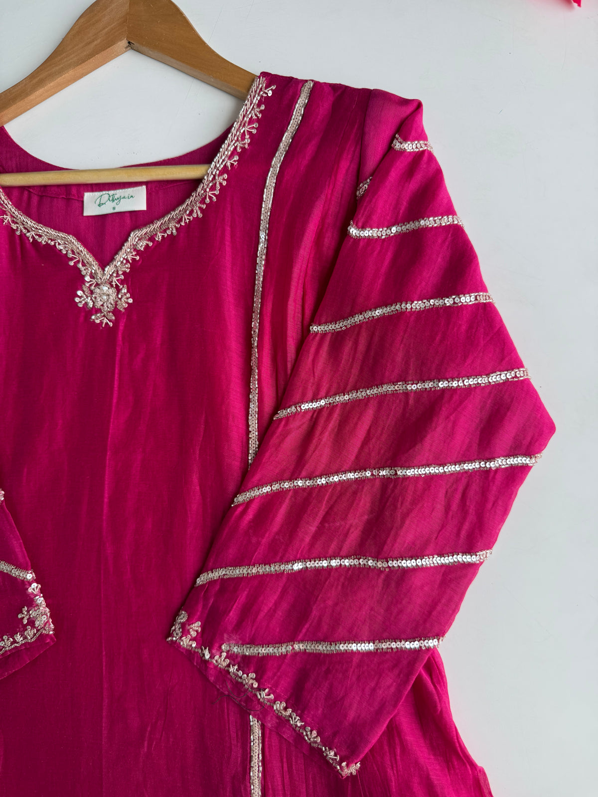 K206 - Mul chanderi handwork aline Kurti with pants and dupatta