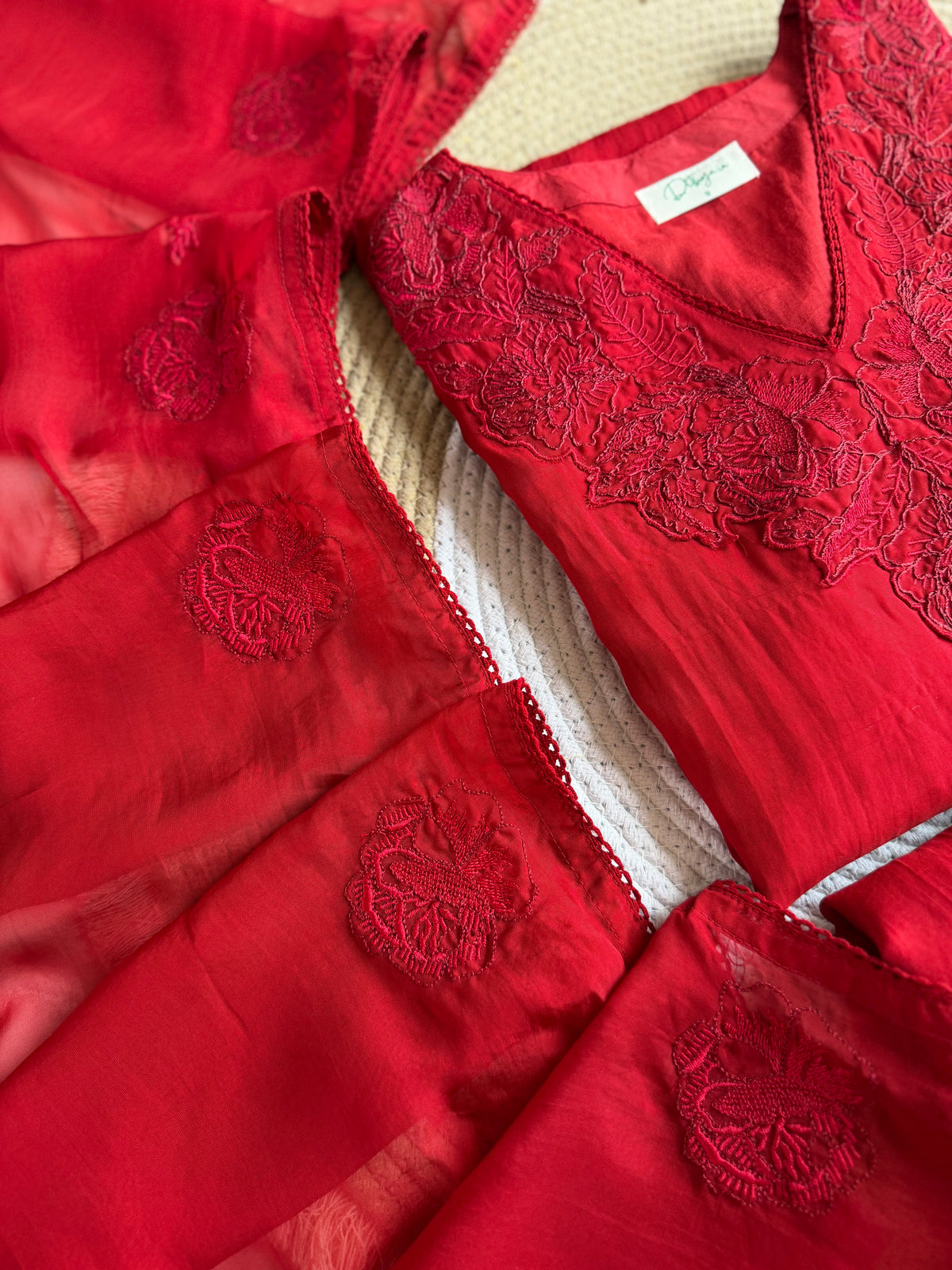 K140 - Pure organza embroidered farshi salwar with pants and dupatta