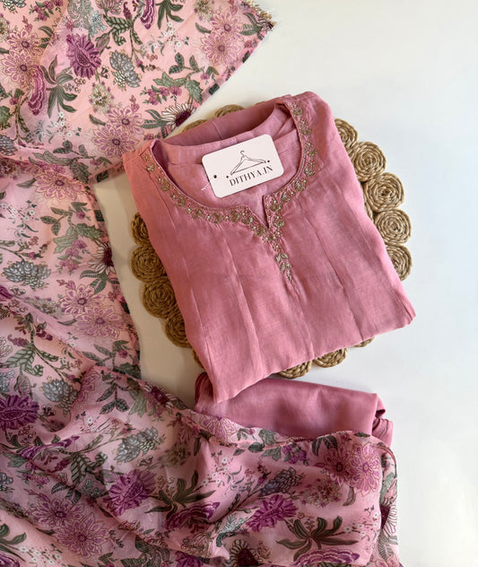 K557 - Surat Mul chanderi handwork Anarkali with pants and dupatta