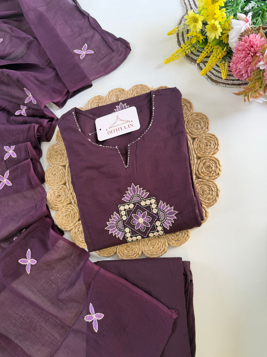 K353 - Pure Mul cotton embroidered Anarkali with pants and dupatta