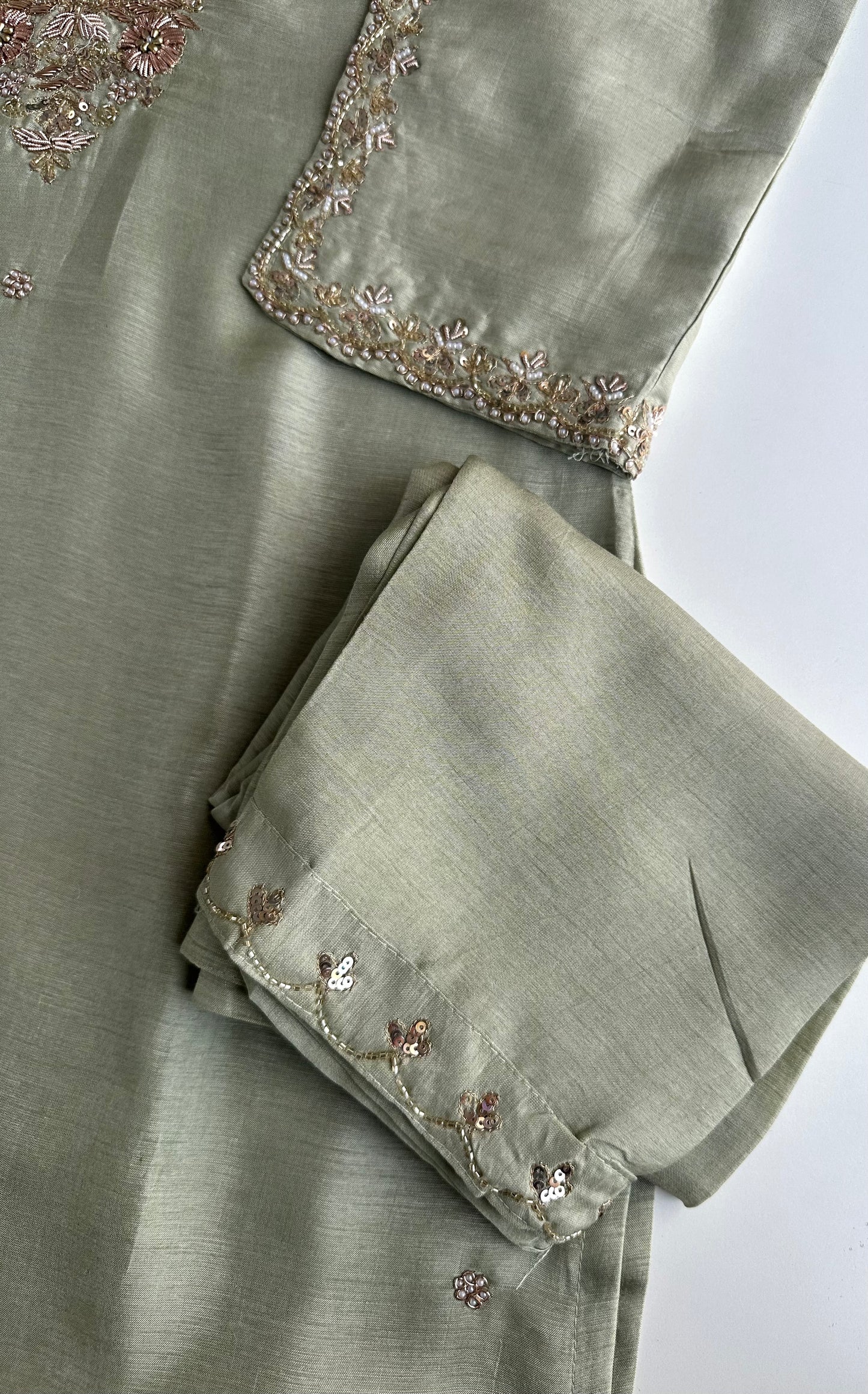 K428 - Russian silk handwork straight Kurti with pants and dupatta