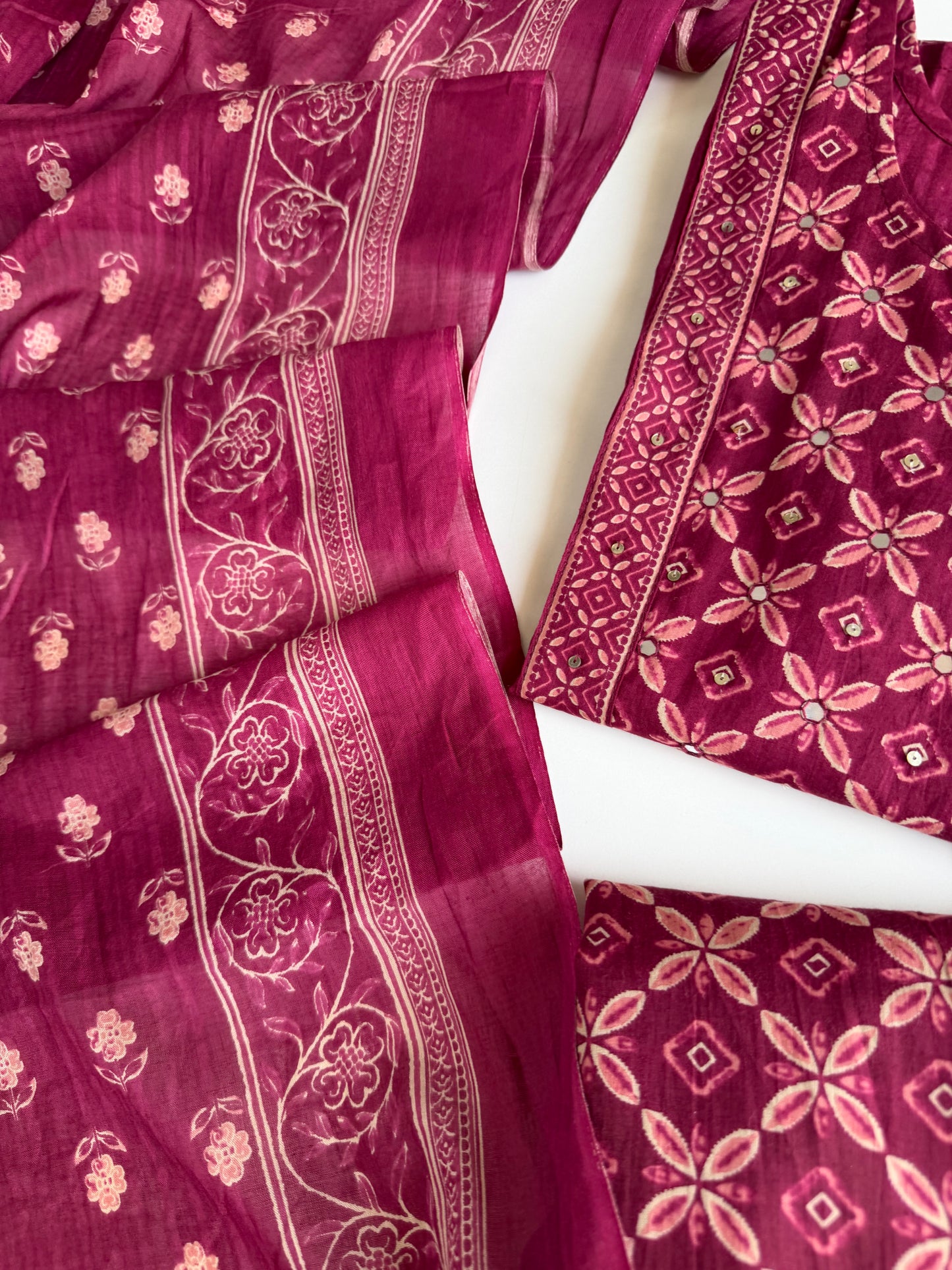 K571 - Mul cotton embroidered straight Kurti with pants and dupatta
