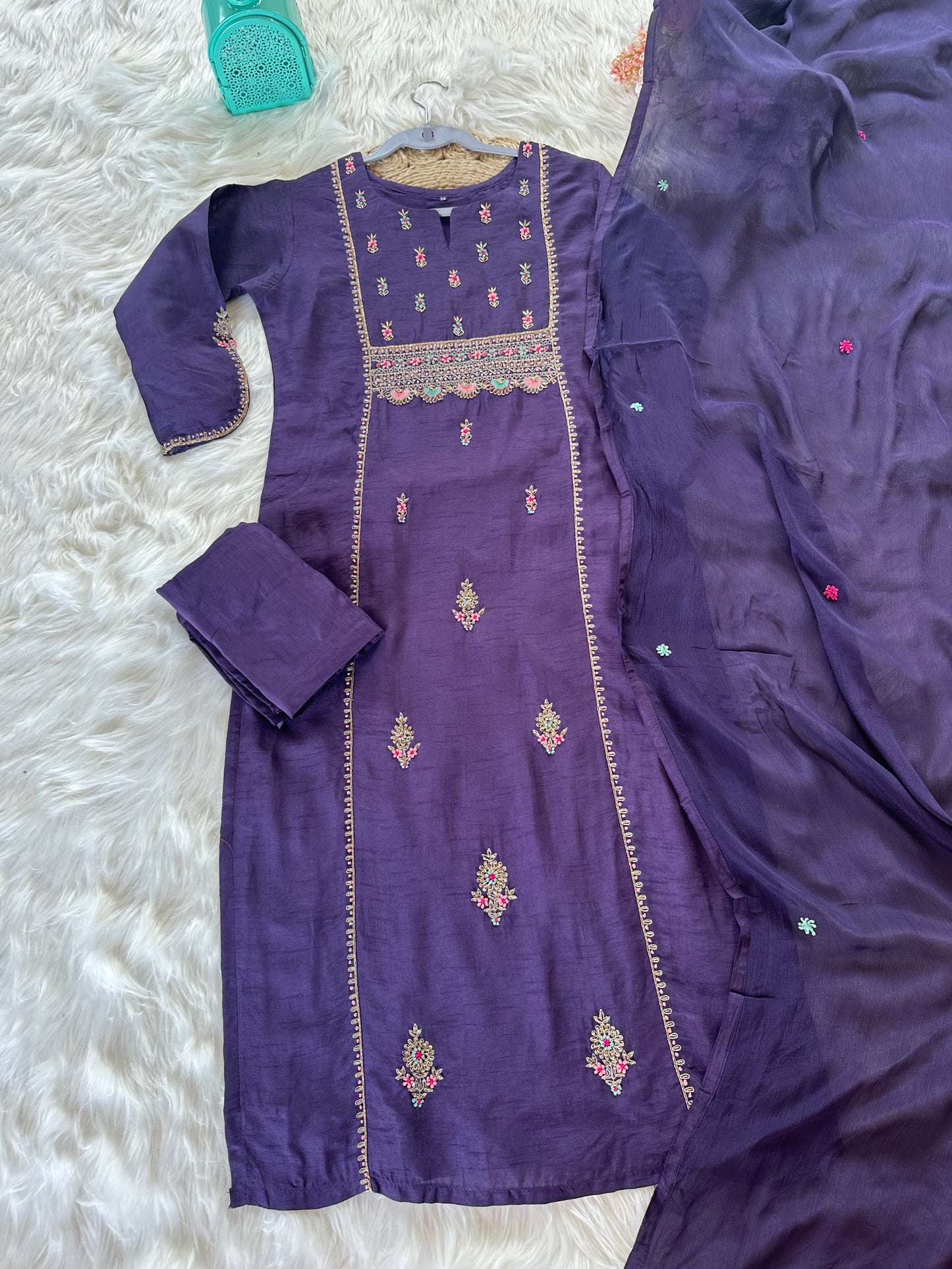 K033 - Russian silk kurti with pants and dupatta