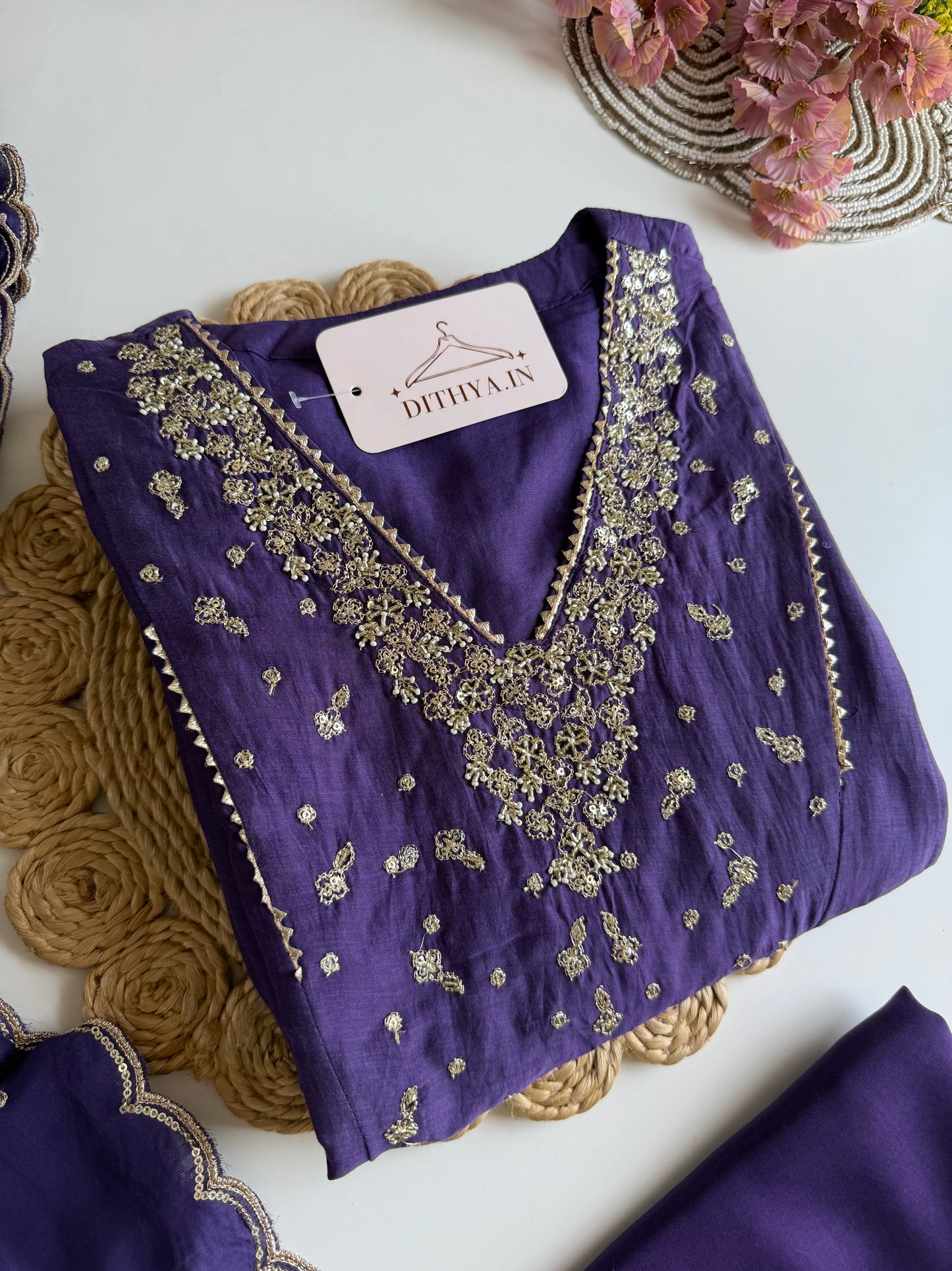 K283 - Mul chanderi embroidered Anarkali with pants and dupatta