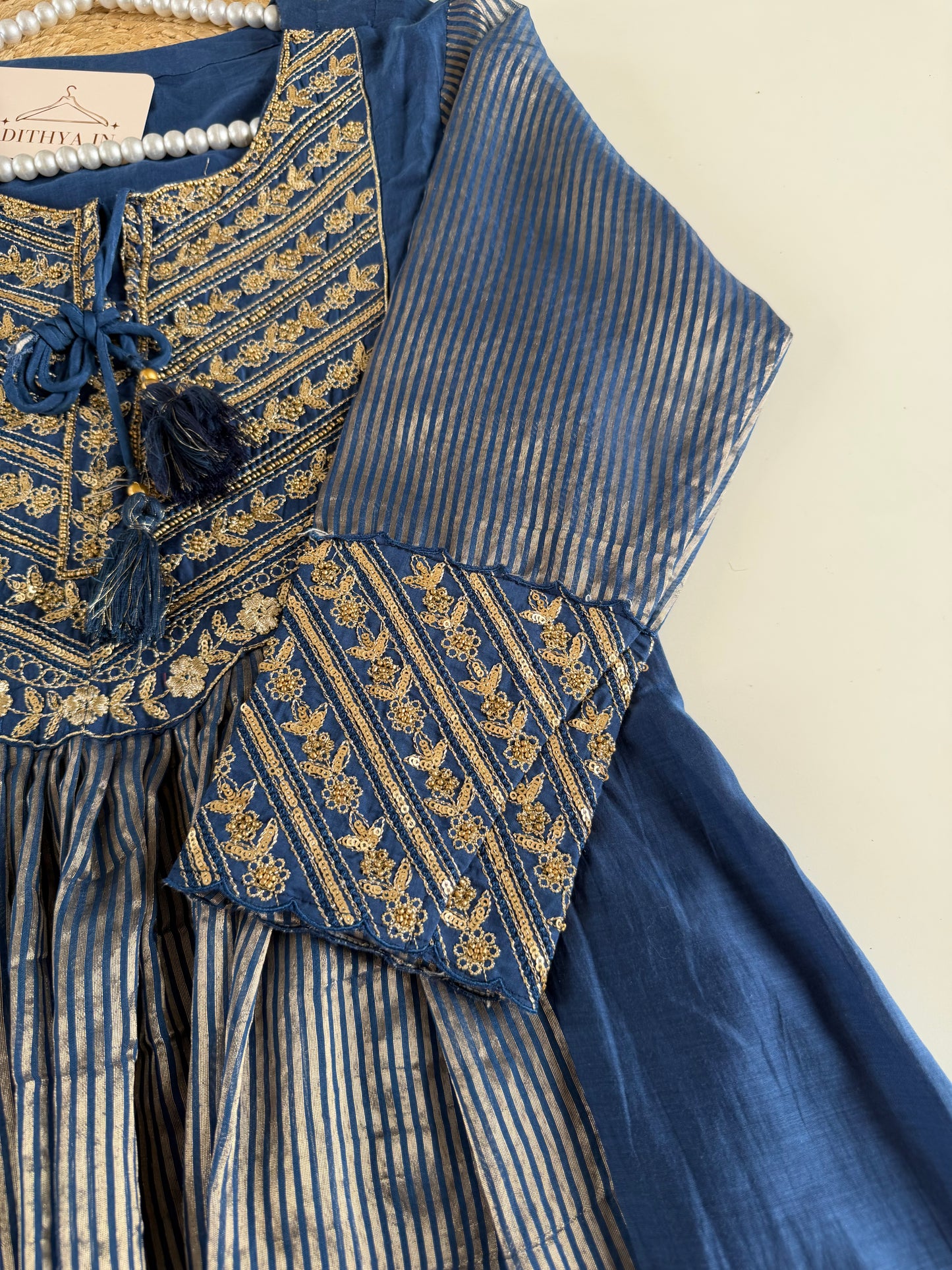 K665 - Mul chanderi Zari work Anarkali with pants and dupatta