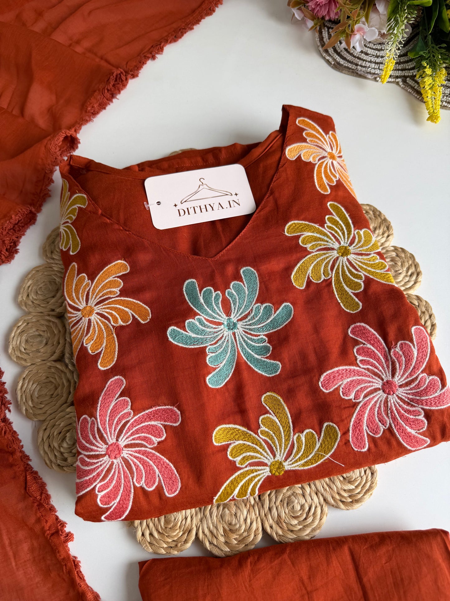 K667 - Mul cotton embroidered Anarkali with pants and dupatta