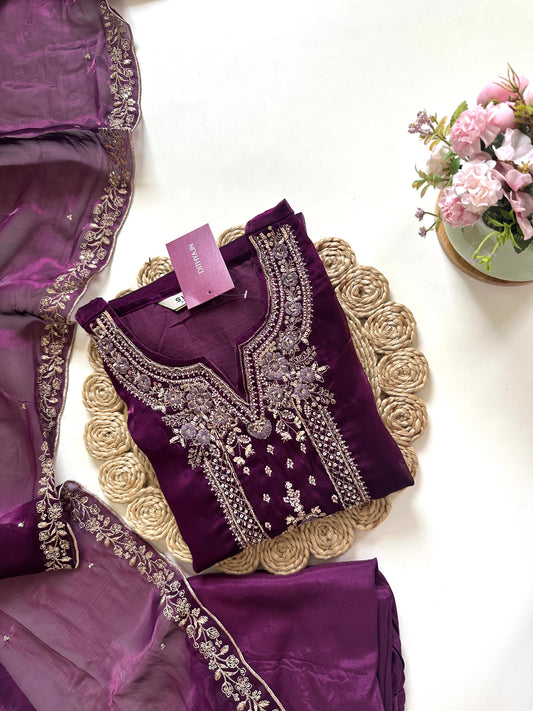 K139 - jimmy silk handwork straight kurti with pants and dupatta .