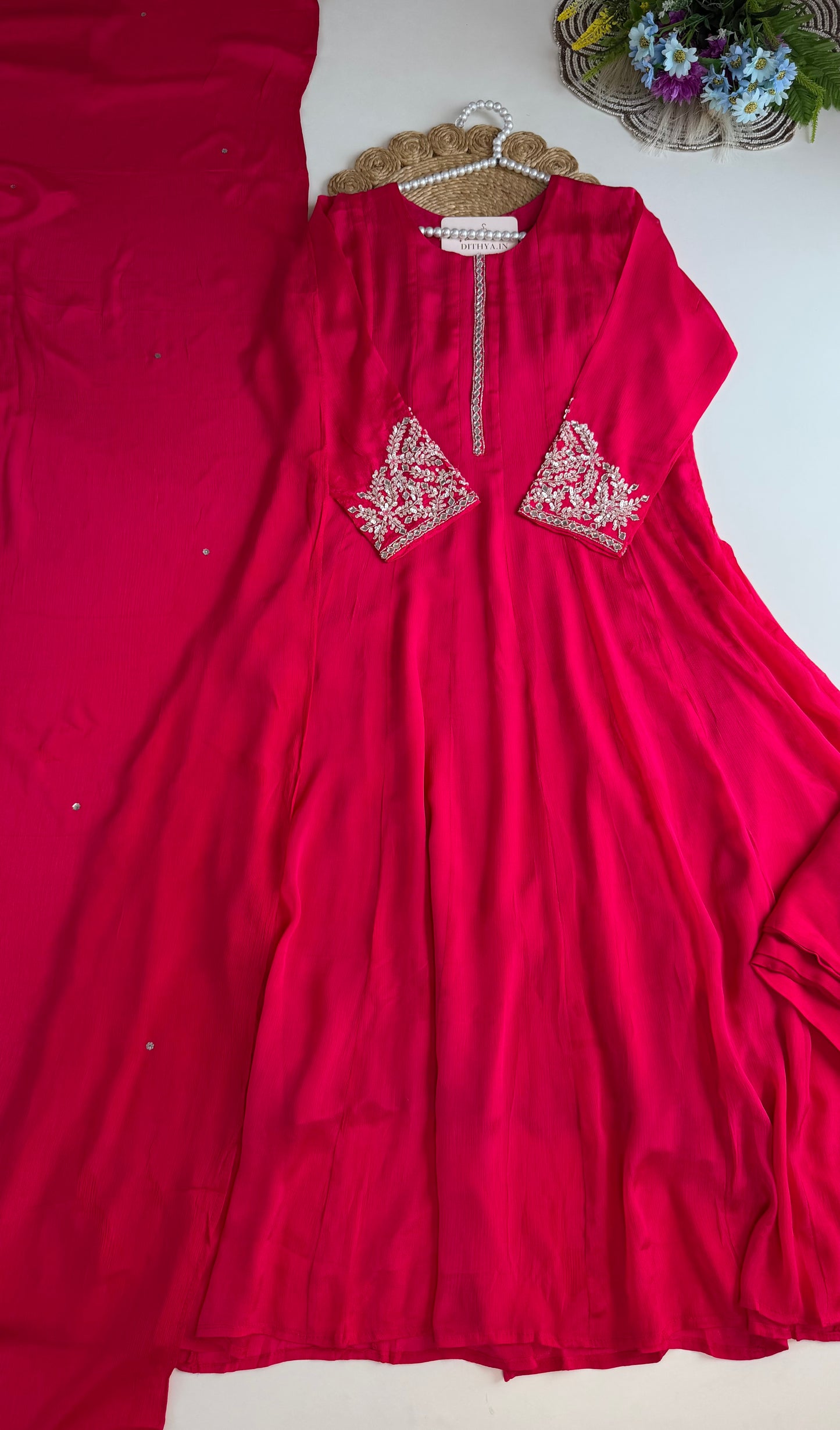 K538 - Chinnon handwork Anarkali with pants and dupatta in 2 colours